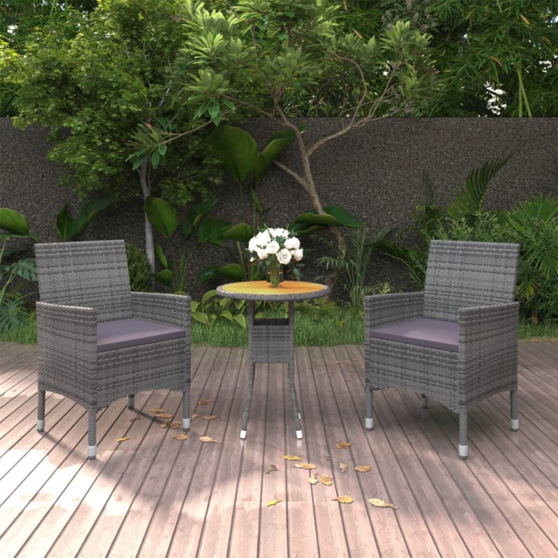 3-tlg. Garten-Essgruppe Poly Rattan Grau