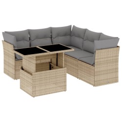 6-tlg. Garten-Sofagarnitur mit Kissen Beige Poly Rattan