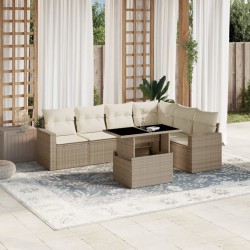 7-tlg. Garten-Sofagarnitur mit Kissen Beige Poly Rattan