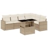 7-tlg. Garten-Sofagarnitur mit Kissen Beige Poly Rattan