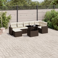 8-tlg. Garten-Sofagarnitur mit Kissen Braun Poly Rattan