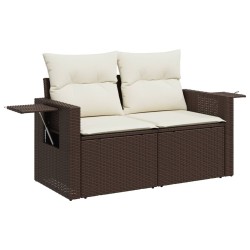 7-tlg. Garten-Sofagarnitur mit Kissen Braun Poly Rattan