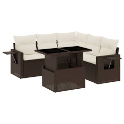 6-tlg. Garten-Sofagarnitur mit Kissen Braun Poly Rattan