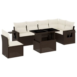 7-tlg. Garten-Sofagarnitur mit Kissen Braun Poly Rattan