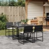 5-tlg. Garten-Essgruppe mit Kissen Schwarz Poly Rattan