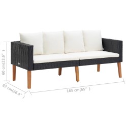 3-tlg. Garten-Lounge-Set mit Kissen Poly Rattan Schwarz