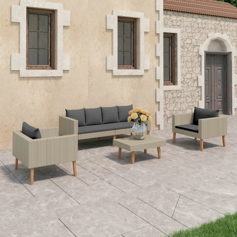 4-tlg. Garten-Lounge-Set mit Auflagen Poly Rattan Beige