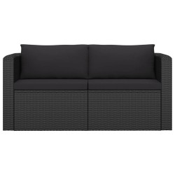 7-tlg. Garten-Lounge-Set mit Kissen Poly Rattan Schwarz