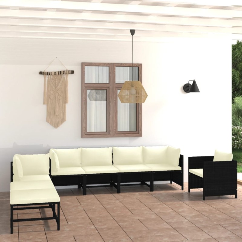 8-tlg. Garten-Lounge-Set mit Kissen Poly Rattan Schwarz