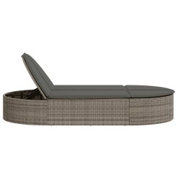 Doppel-Sonnenliege mit Kissen Grau Poly Rattan