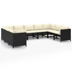 9-tlg. Garten-Lounge-Set mit Kissen Poly Rattan Schwarz