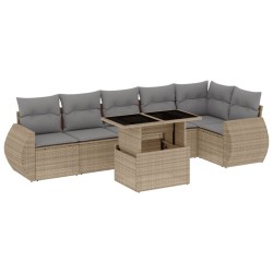 7-tlg. Garten-Sofagarnitur mit Kissen Beige Poly Rattan