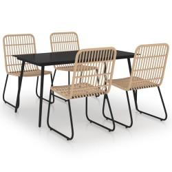 5-tlg. Garten-Essgruppe Poly Rattan und Glas