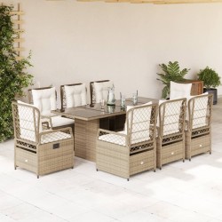 9-tlg. Garten-Essgruppe mit Kissen Beige Poly Rattan