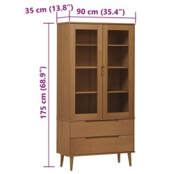 Vitrinenschrank MOLDE Braun 90x35x175 cm Massivholz Kiefer