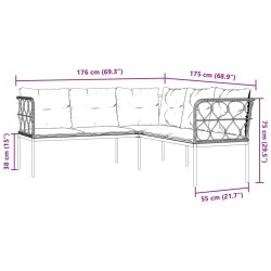 Garten-Sofagarnitur mit Kissen Schwarz Stahl und Textilene