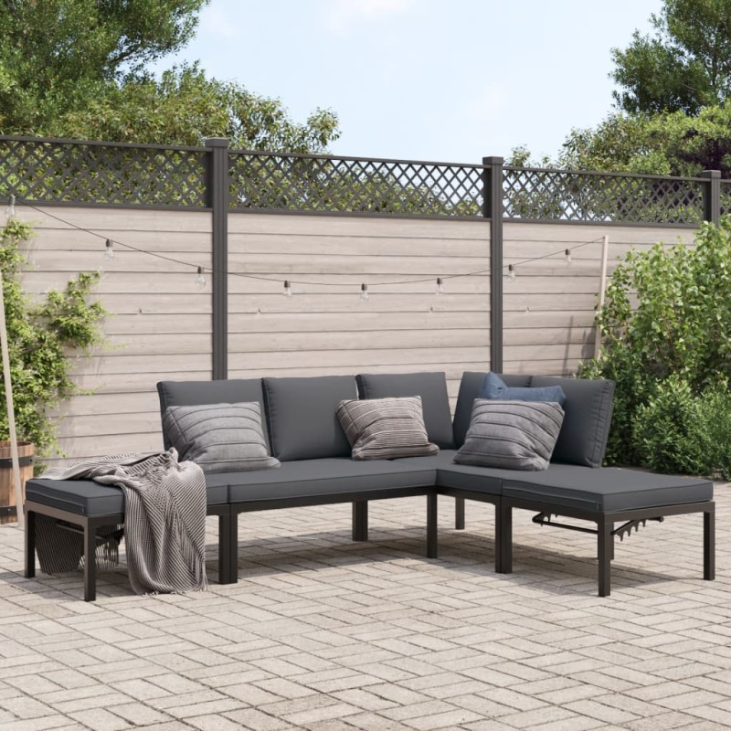 4-tlg. Garten-Sofagarnitur mit Kissen Schwarz Aluminium