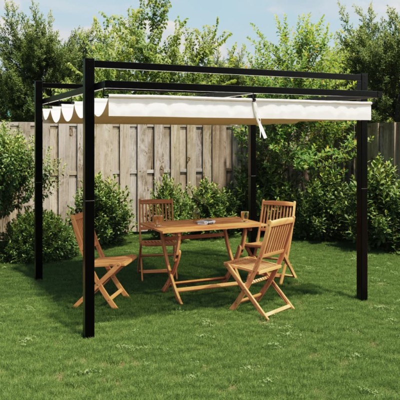 Gartenpavillon mit ausziehbarem Dach Creme 3x3 m Aluminium