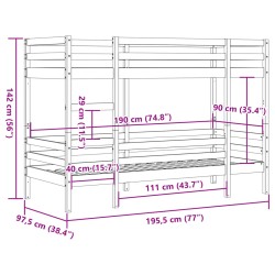 Etagenbett Wachsbraun 90x190 cm Massivholz Kiefer