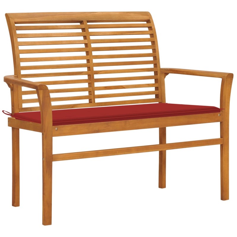 Gartenbank mit Roter Auflage 112 cm Massivholz Teak