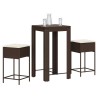 3-tlg. Gartenbar-Set mit Kissen Braun Poly Rattan