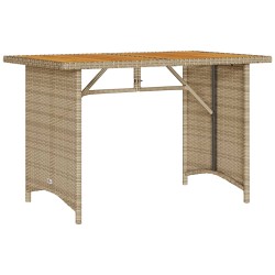 Gartentisch mit Holzplatte Beige 110x68x70 cm Poly Rattan