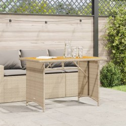 Gartentisch mit Holzplatte Beige 110x68x70 cm Poly Rattan