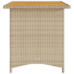 Gartentisch mit Holzplatte Beige 110x68x70 cm Poly Rattan