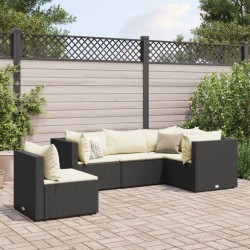 5-tlg. Garten-Lounge-Set mit Kissen Schwarz Poly Rattan