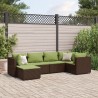 6-tlg. Garten-Lounge-Set mit Kissen Braun Poly Rattan