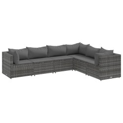 6-tlg. Garten-Lounge-Set mit Kissen Grau Poly Rattan