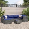 7-tlg. Garten-Lounge-Set mit Kissen Grau Poly Rattan