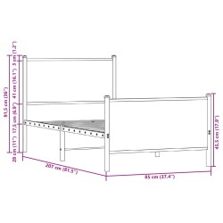 Metallbett ohne Matratze Räuchereiche 80x200 cm