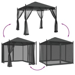 Pavillon mit Netzwänden Anthrazit 2,93x2,93 m Stahl