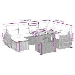 8-tlg. Garten-Sofagarnitur mit Kissen Schwarz Poly Rattan