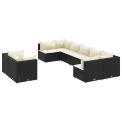 9-tlg. Garten-Sofagarnitur mit Kissen Schwarz Poly Rattan