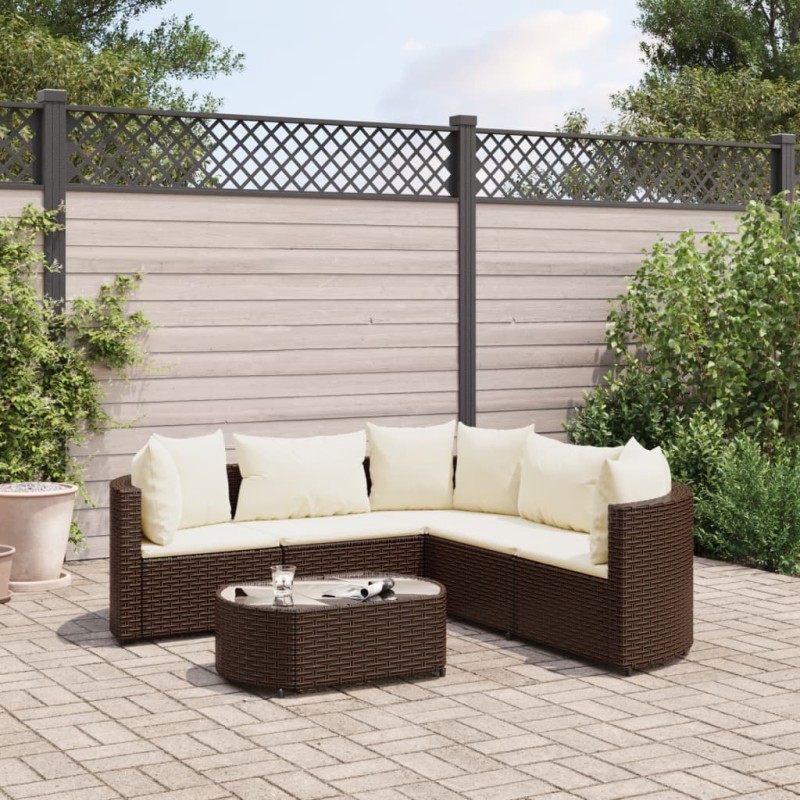 6-tlg. Garten-Sofagarnitur mit Kissen Braun Poly Rattan