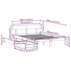 Massivholzbett ohne Matratze Weiß 135x190 cm Kiefernholz