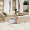 12-tlg. Garten-Sofagarnitur mit Kissen Beige Poly Rattan