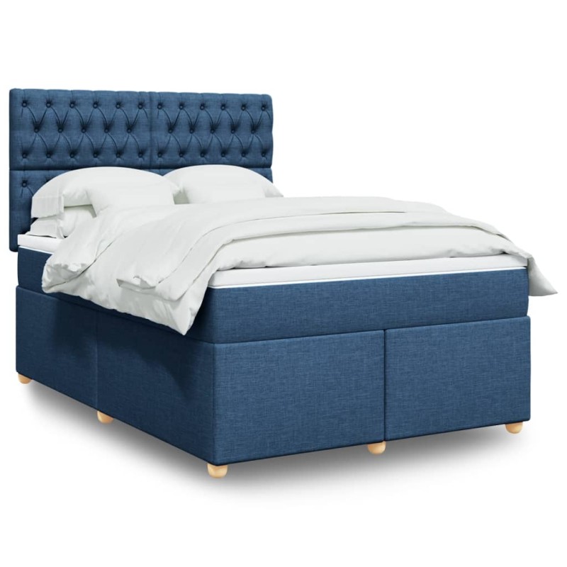 Boxspringbett mit Matratze Blau 160x200 cm Stoff