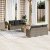 7-tlg. Garten-Sofagarnitur mit Kissen Grau Poly Rattan