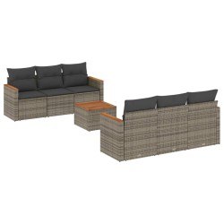 7-tlg. Garten-Sofagarnitur mit Kissen Grau Poly Rattan