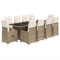 11-tlg. Garten-Bistro-Set mit Kissen Beige Poly Rattan