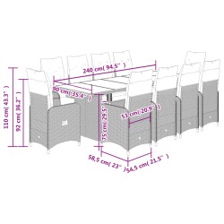 11-tlg. Garten-Bistro-Set mit Kissen Beige Poly Rattan