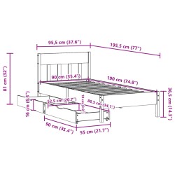 Massivholzbett ohne Matratze Wachsbraun 90x190 cm Kiefernholz