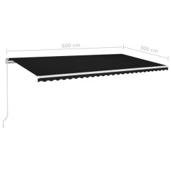 Markise Manuell Einziehbar mit LED 600x300 cm Anthrazit