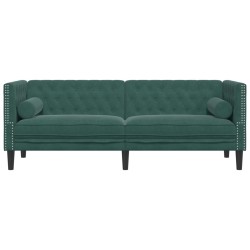 Chesterfield-Sofa mit Nackenrollen 3-Sitzer Dunkelgrün Samt