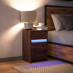 Nachttisch mit LED-Leuchten Braun Eichen-Optik Holzwerkstoff