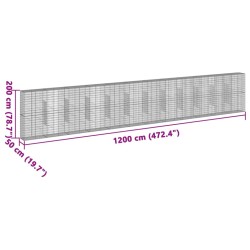 Gabione mit Deckel 1200x50x200 cm Verzinktes Eisen