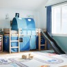 Kinderhochbett mit Tunnel Blau 80x200 cm Massivholz Kiefer